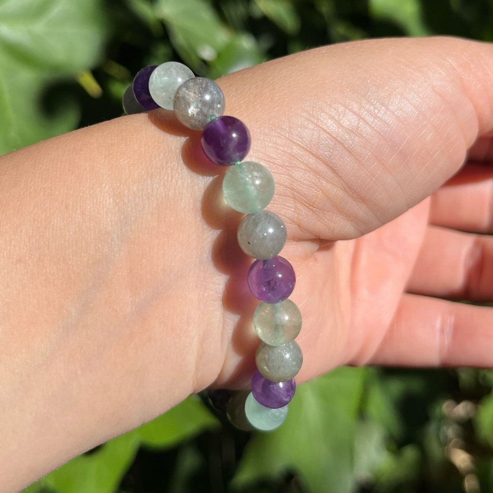 8mm labradorite amethyst green‎ fluorite bracelet